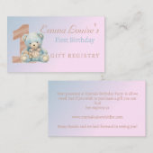 1歳の誕生日かわいいテディベアギフトレジストリ エンクロージャーカード (正面/裏面)