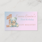 1歳の誕生日かわいいテディベアギフトレジストリ エンクロージャーカード (正面)