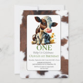 1歳の誕生日かわいいベビー牛招待状 招待状 (正面)