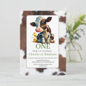 1歳の誕生日かわいいベビー牛招待状 招待状 (スタンド正面)