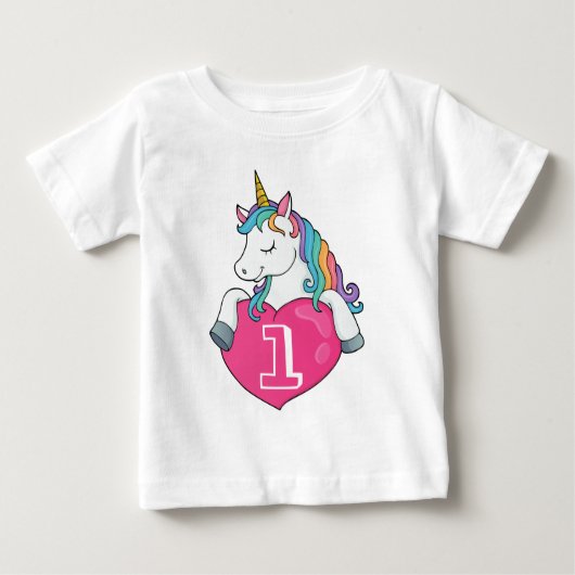 1歳の誕生日かわいいユニコーン誕生日ギフトfor Girl ベビーTシャツ (正面)
