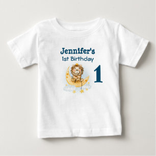 1歳の誕生日かわいいライオン魚釣りオンザムーン ベビーTシャツ
