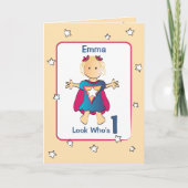 1歳の誕生日かわいい女すごいの子の漫画スイートヒーロー カード (正面)