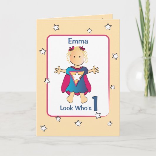1歳の誕生日かわいい女すごいの子の漫画スイートヒーロー カード (正面)