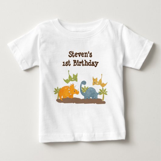 1歳の誕生日かわいい恐竜の先史時代の野生動物 ベビーTシャツ (正面)