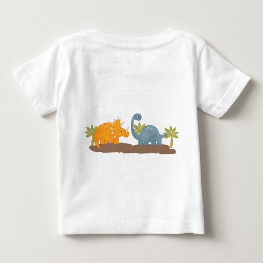 1歳の誕生日かわいい恐竜の先史時代の野生動物 ベビーTシャツ (裏面)