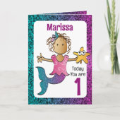 1歳の誕生日かわいい甘いエスニックマーメイドマンガ カード (正面)
