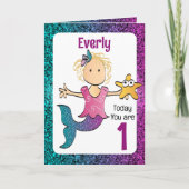 1歳の誕生日かわいい甘い人魚マンガ カード (正面)