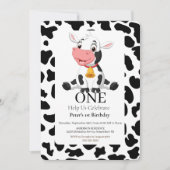 1歳の誕生日かわいい白黒ベビー牛 招待状 (正面)