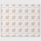 1歳の誕生日かわいい象ピンクの花女の子の名前 ラッピングペーパー (フラット)
