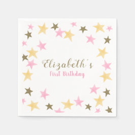 1歳の誕生日きらびやかな小さな星のベビーガール スタンダードカクテルナプキン