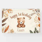 1歳の誕生日くまさん 秋の森の赤ちゃん動物 横断幕 (横)