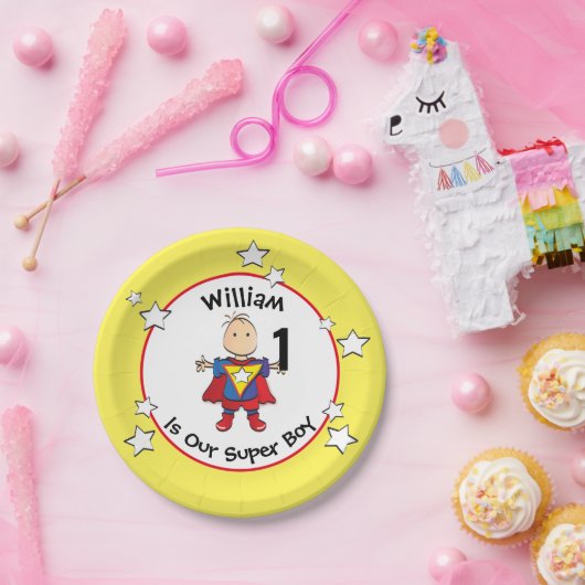 1歳の誕生日すごい男の子マンガかわいいパーティープレート ペーパープレート (パーティー)