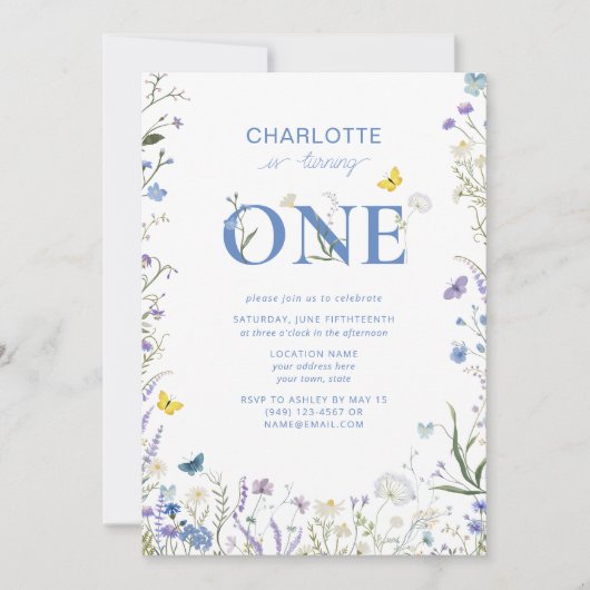 1歳の誕生日で青い野草園が一変 招待状 (正面)