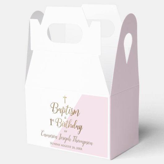 1歳の誕生日とバプテスムピンクの赤ちゃん女の子 フェイバーボックス (オープン)