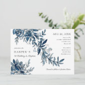 1歳の誕生日と洗礼の青い水彩花 招待状 (スタンド正面)