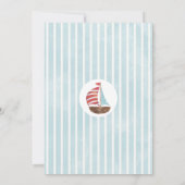 1歳の誕生日にセーリングするライトブルーの帆船 招待状 (裏面)