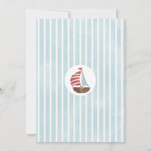 1歳の誕生日にセーリングするライトブルーの帆船 招待状 (裏面)