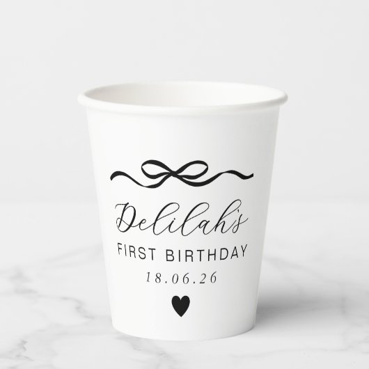1歳の誕生日にボウ 紙コップ (正面)