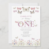 1歳の誕生日に咲く野花が蝶を一周 招待状 (正面)