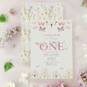 1歳の誕生日に咲く野花が蝶を一周 招待状