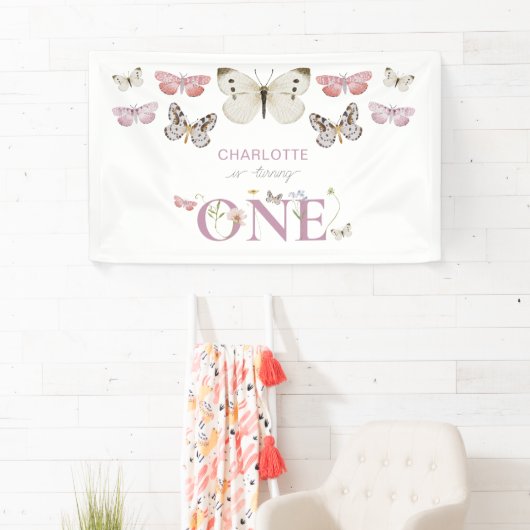 1歳の誕生日に咲く野花が蝶を一周 横断幕 (インサイチュ)