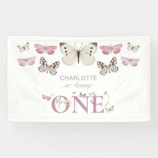 1歳の誕生日に咲く野花が蝶を一周 横断幕 (横)