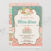 1歳の誕生日に招待された女の子の部族のボホ 招待状 (正面/裏面)