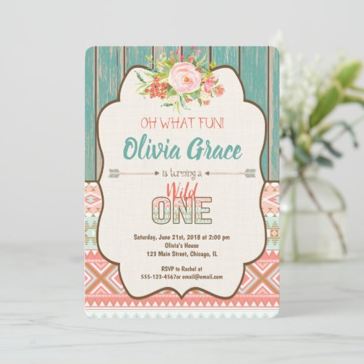 1歳の誕生日に招待された女の子の部族のボホ 招待状 (スタンド正面)