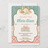 1歳の誕生日に招待された女の子の部族のボホ 招待状 (正面)