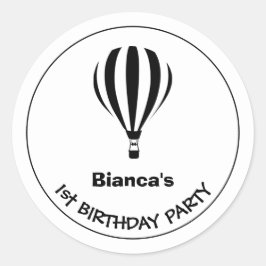 1歳の誕生日に白黒の熱気球 ラウンドシール