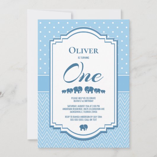 1歳の誕生日に青い象 招待状 (正面)