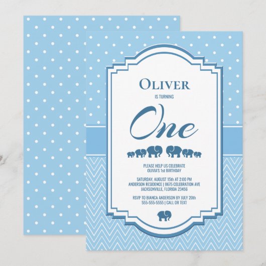 1歳の誕生日に青い象 招待状 (正面/裏面)