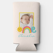 1歳の誕生日のお気に入りカスタム写真&名前レインボーワン スリム缶クーラー (裏面)