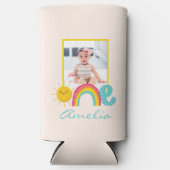 1歳の誕生日のお気に入りカスタム写真&名前レインボーワン スリム缶クーラー (正面)