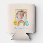 1歳の誕生日のお気に入りカスタム写真&名前レインボーワン 缶クーラー (裏面)