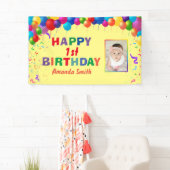 1歳の誕生日のカラフル風船（黄） 横断幕 (インサイチュ)