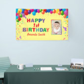 1歳の誕生日のカラフル風船（黄） 横断幕 (トレードショー)