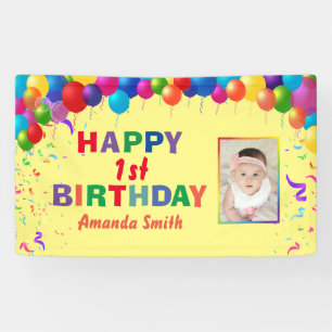 1歳の誕生日のカラフル風船（黄） 横断幕