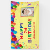 1歳の誕生日のカラフル風船（黄） 横断幕 (縦)