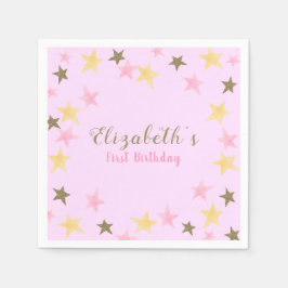 1歳の誕生日のトゥインクルリトルスターピンクの女の子 スタンダードカクテルナプキン