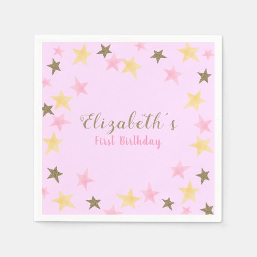 1歳の誕生日のトゥインクルリトルスターピンクの女の子 スタンダードカクテルナプキン (正面)