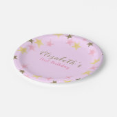 1歳の誕生日のトゥインクルリトルスターピンクの女の子 ペーパープレート (アングル)