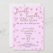 1歳の誕生日のトゥインクルリトルスターピンクの女の子 招待状 (正面)