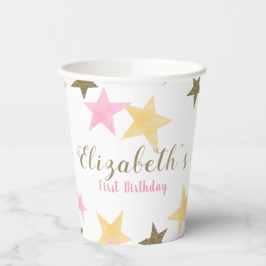 1歳の誕生日のトゥインクルリトルスターピンクの女の子 紙コップ (左)