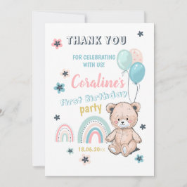 1歳の誕生日のフラットサンキューカード。 サンキューカード