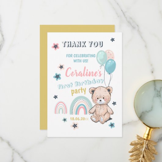 1歳の誕生日のフラットサンキューカード。 サンキューカード (正面/裏面インサイチュ)