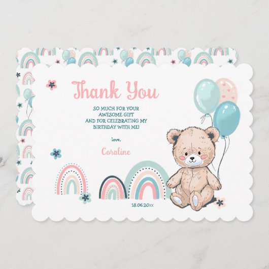 1歳の誕生日のフラットサンキューカード。 サンキューカード (正面/裏面)