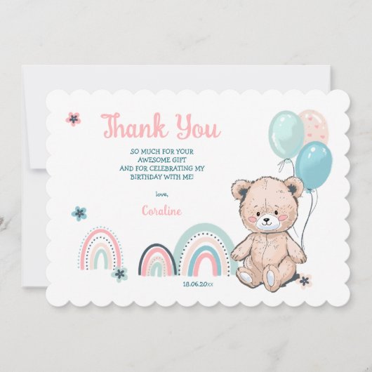 1歳の誕生日のフラットサンキューカード。 サンキューカード (正面)