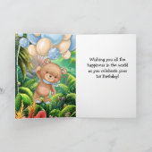 1歳の誕生日のブルーバルーンテディ カード (内部)